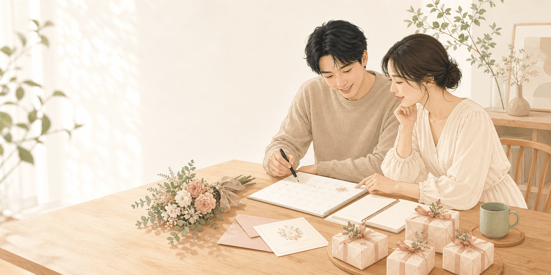 結婚式準備をふたりで進める様子