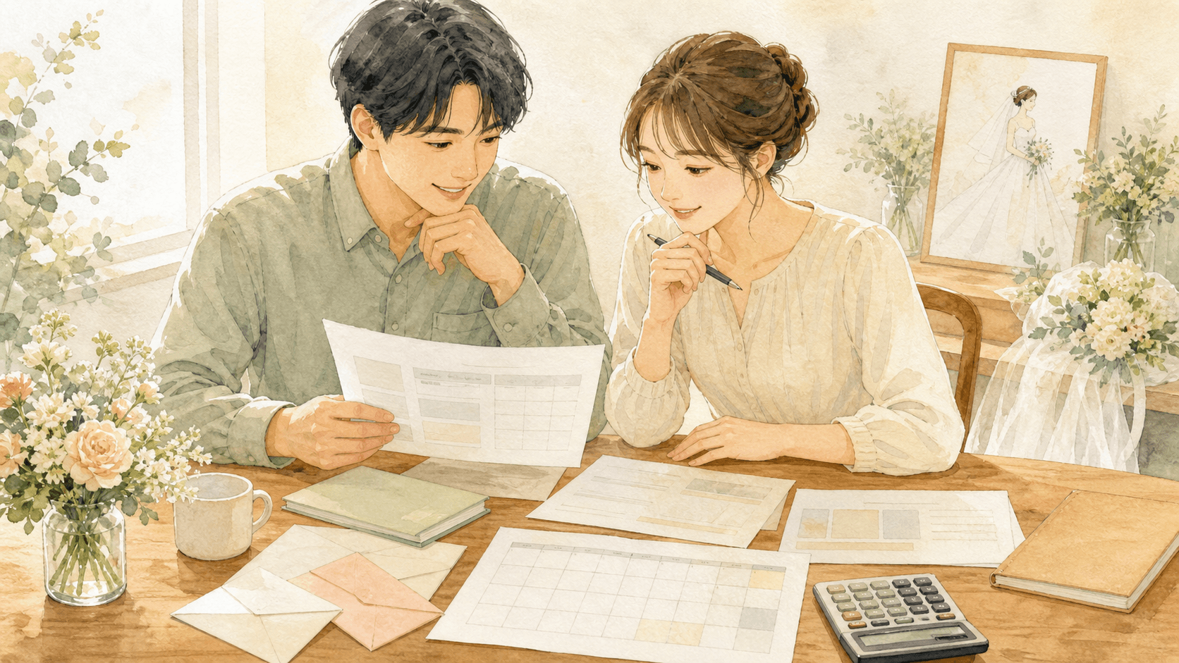 結婚式の支払い予定と見積もりを確認するイラスト